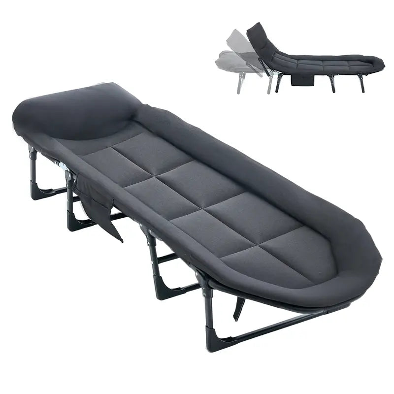 6-Position Adjustable Camping Cot with Mattress, 450lbs Capacity, Folding Portable Bed for Outdoor & Office.